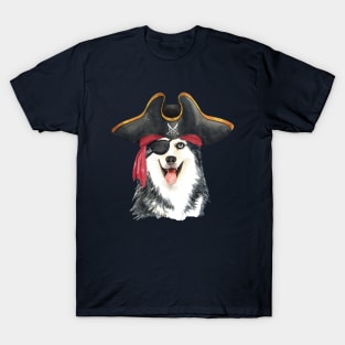 Siberian husky pirate hand drawn watercolor T-Shirt